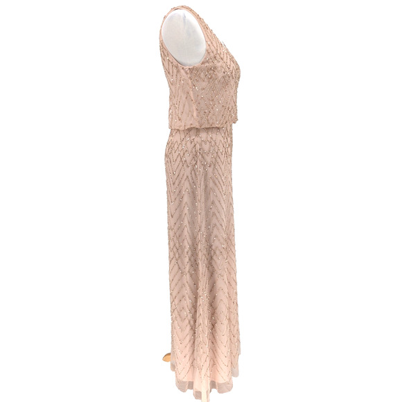 BHLDN Anthropologie Blaise Blush Pink Sheer Chiffon Beaded Maxi Dress Size 2 - Picture 7 of 16